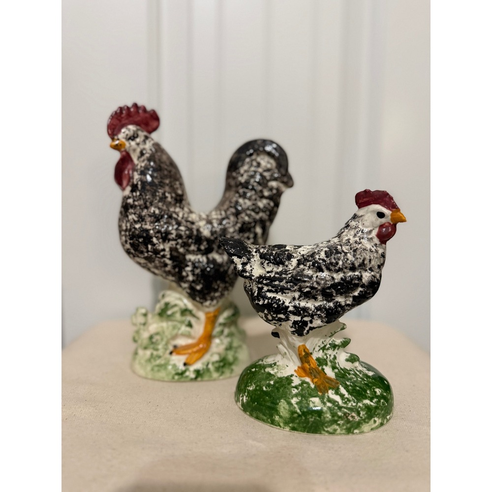 Vintage Rooster and Hen Hand-Crafted and Hand-Painted Cermaic‎ Figurine Set